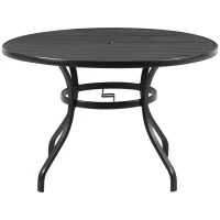 Outsunny Garden Table with Parasol Hole, Outdoor Dining Garden Table for Four Persons, Round Patio Table with Slatted Metal Top, Black(m-11)