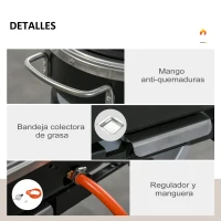 Outsunny Barbacoa de Gas 2,34 KW con 2 Quemadores Termómetro Parillas de Gas Plegable Portátil con 2 Ruedas y 2 Mesas Correderas para BBQ Camping 100x41,6x82,5 cm Negro y Plata(m-7)