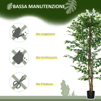 HOMCOM Pianta di Ficus Artificiale da 180 cm per Interni ed Esterni con Vaso in Metallo Riempito, Verde(m-5)