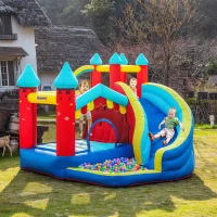 Outsunny Kids Bouncy Castle, with Slide, Pool, Trampoline, Climbing Wall, Blower(m-10)