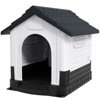 PawHut Plastic Dog Kennel with Windows, for Garden Patio, Medium and Large Dogs, 101 x 88 x 99cm - Grey(m-11)