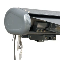 Outsunny 3.5x3m LED Light Full Cassette Case Electric/Manual Awning Door Window Sun Shade Patio Canopy Retractable w/ Remote Grey(m-9)