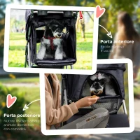 PawHut Passeggino per Cani Piccoli Pieghevole, Carrozzina per Cani con Ruote con Freni, Portabicchieri, Cestino Portaoggetti, 3 Finestre e Ruote Anteriori a 360°, per Animali Domestici 10 kg, Nero(m-7)