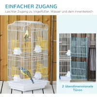 PawHut Vogelkäfig im Vintage-Design für kleine Vogelarten inkl. Zubehör 47,5 cm x 36 cm x 91 cm Metall, Holz, Weiß+Natur(m-4)