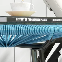 Outsunny Table basse ronde de jardin en résine aspect rotin métal et plateau verre trempé Ø 50 x 50H cm(m-7)