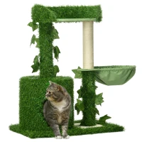 PawHut 77cm Cat Tree for Indoor Cats with Green Leaves, Scratching Posts, Hammock - Green(m-1)