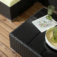 Outsunny Seven-Piece Rattan Garden Set, with Glass-Top Table - Black/Beige(m-9)