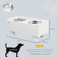 PawHut Erhöhte Fütterungsstation für Hunde, mit abnehmbarer Slow-Feeder-Matte, 2 Aluminiumschüsseln, Stauraum, Weiß(m-3)
