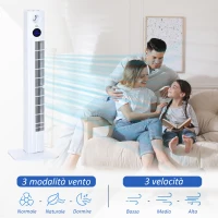 HOMCOM Ventilatore a Torre 45W a 3 Modalità e 3 Velocità con Timer da 12h e Diffusore, 31.5x31.5x96 cm, Bianco(m-4)