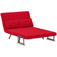 HOMCOM Divano Letto in Tessuto Effetto Velluto con Schienale Regolabile e 2 Cuscini, 102x73x81 cm, Rosso(m-10)