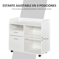 Vinsetto Armario para Impresora con 3 Compartimentos 2 Cajones para Archivos Estante Ajustable Ruedas 80x40x72 cm Blanco(m-4)