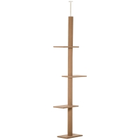 PawHut Kratzbaum Deckenhoch, 228-260 cm Höhenverstellbarer Katzenbaum Kletterbaum für Katzen mit 3 Ebenen, Katzenkratzbaum, Spielbaum vom Boden bis zur Decke Hellbraun