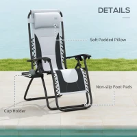 Outsunny Zero Gravity Lounger Chair Set of 2, Folding Reclining Patio Chair with Padded Seat, Cup Holder, Soft Cushion and Headrest for Poolside, Camping, Grey(m-7)