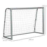 SPORTNOW Fußballtor wetterfest, stabiles Metallgestell, reißfestes Netz, 160H x 240L x 85B cm, Grau(m-3)