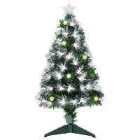 HOMCOM 3ft White Light Artificial Christmas Tree w/ 90 LEDs Star Topper Tri-Base Full Bodied Seasonal Decoration Pre-Lit Home(m-1)