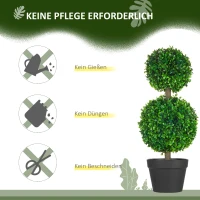 HOMCOM 2er-Set Künstlicher Buchsbaum, 2 Buchsbäume, Outdoor, 17 cm x 17 cm x 60 cm, Grün + Braun+ Schwarz(m-6)