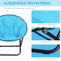 Outsunny Campingstuhl Faltbar Campingsessel mit Lehne, Klappstuhl bis 120kg, gepolstert Moonchair Extra Breit, Faltsessel Outdoor Stuhl für Garten, Balkon, Camping, Blau(m-6)