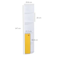 HOMCOM Scaffale Angolare da Parete in Legno Bianco, Mobile Libreria con 5 Ripiani e Armadietto Giallo, Design Moderno, 29.8x29.9x147cm(m-3)