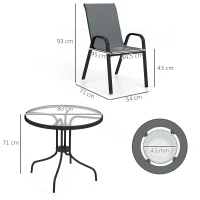 Outsunny Five-Piece Steel Patio Set, with Glass-Top Table - Dark Grey(m-3)