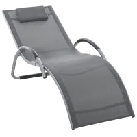 Outsunny Chaise longue bain de soleil de jardin avec appui-tête design ergonomique grand confort léger moderne aluminium txtilène 160 x 60 x 65 cm gris foncé(m-1)