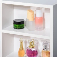 HOMCOM Juego Tocador de Maquillaje con Taburete Espejo Redondo 2 Cajones de Almacenaje y 3 Estantes Mesa de Maquillaje para Dormitorio Vestidor 80x42x131 cm Blanco(m-9)