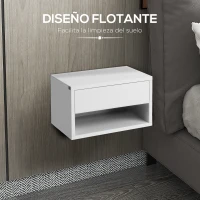 HOMCOM Juego de 2 Mesitas de Noche Colgantes Mesillas de Noche con Cajón para Dormitorio 37x32x21 cm Blanco(m-5)