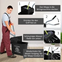 HOMCOM 20 L Mopp-Eimer mit Auswringer und Griff, Wischmopp-Eimer auf Rädern, Kunststoff, Schwarz(m-6)