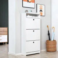 HOMCOM Narrow Shoe Cabinet with 3 Flip Doors, 14-18 Pairs Shoe Cupboard with Open Shelf for Slim Hallway and Entryway, 24 x 60 x 132 cm, White(m-2)
