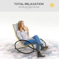 Outsunny Outdoor Rocking Chair Sun Lounger Recliner Rocker with Texteline Fabric Patio Garden Relaxer with Pillow Grey(m-7)