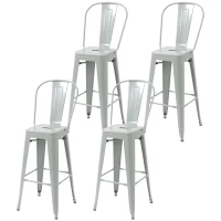 HOMCOM Juego de 4 Taburetes Altos de Cocina de Acero con Respaldo Alto y Reposapiés para Comedor 44x46x116 cm Gris Plata(m-11)