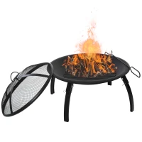 Outsunny Braciere da Giardino con Coperchio Parascintille e Attizzatoio, Piedini Pieghevoli Salvaspazio, Ф55x39.5cm Nero(m-1)