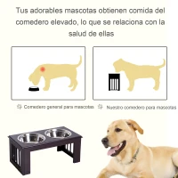 PawHut Comedero Elevado para Perros con Soporte y 2 Cuencos Extraíbles de Acero Inoxidable Alimentador para Mascotas Alimento y Agua 58,4x30,5x25,4 cm Marrón(m-6)