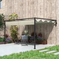 Outsunny 3 x 4m Steel Pergola, with Retractable Canopy - Khaki(m-9)