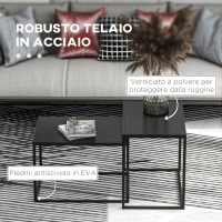 HOMCOM Set 2 Tavolini da Salotto Moderni Impilabili con Telaio in Acciaio, Nero(m-5)