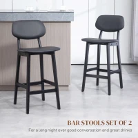 HOMCOM Set of Two Wooden Classic Bar Stools, with Faux Leather Seats - Black(m-4)