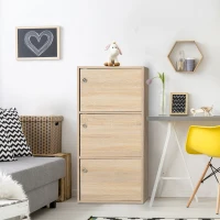 HOMCOM Standschrank, Aktenschrank, Mehrzweckschrank, Büroschrank, Beistellschrank mit 3 Türen MDF-Platten, Natur, 48 x 34 x 100 cm(m-2)