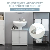 HOMCOM Waschbeckenunterschrank Badschrank mit verstellbarer Ablage Unterschrank mit 2 Türen Badmöbel Waschbecken Badezimmerschrank Siphon-Ausschnitt Landhausstil Weiß L60 x T30 x H60 cm(m-4)