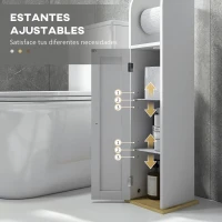 kleankin Columna de Baño Armario de Baño con Compartimento Abierto Puerta 2 Estantes Ajustables y Portarrollo 20x20x80 cm Blanco(m-5)