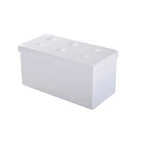 HOMCOM Folding Faux Leather Storage Cube Ottoman Bench Seat PU Rectangular Footrest Stool Box (Cream White)(m-11)