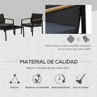 Outsunny Conjunto de Jardín de Ratán Sintético con Sofá Doble 2 Sillones y Mesita de Centro con Encimera de Cristal(m-4)