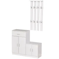 HOMCOM Ensemble de meubles d'entrée avec meuble chaussures et porte-manteaux blanc(m-10)
