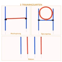 PawHut Hunde-Agility-Trainingsgeräte, Agility-Übungs-Set, Hund Agility Set, Slalom-Hürden-Sprungring für Hunde, 3 in 1 Hundesport Trainingsplatz, Blau+Rot(m-4)