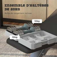 SPORTNOW Set de 2 haltères ensemble musculation 4 disques poids réglables et boîte de rangement gym fitness 2 x 10 kg gris(m-4)
