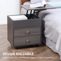 HOMCOM Comodino Moderno in Legno con Piano Sollevabile, 2 Cassetti e Ruote, 50x40x50cm, Grigio(m-4)