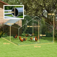 PawHut Recinto per Galline da 10.2m² per 10-15 Galline con Tetto Impermeabile, in Acciaio e Tessuto, 3x3.4x1.9 m, Argento(m-3)