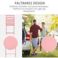 Outsunny Gartenset für 2 Personen Garnitur Balkonmöbel Set Bistrotisch mit 2 Stühlen  für Hof Garten klappbar Rosa(m-4)