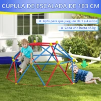 Outsunny Cúpula de Escalada Juego de Cúpula Geométrica para 3-8 Años con Marco de Metálico Carga 180 kg Ø183x90 cm Rojo y Azul(m-4)