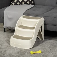 PawHut Foldable Pet Stairs Portable Dog Steps 3-Step Design with Non-slip Mats for High Beds, Sofas, 49 x 38 x 38 cm, Cream(m-11)