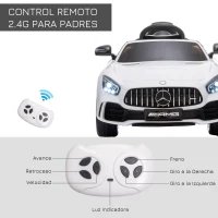 HOMCOM Coche Eléctrico para Niños Mercedes GTR Coche de Batería para Niños de +3 Años 12V Mando a Distancia 105x58x45 cm Blanco(m-6)
