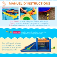 Outsunny Château gonflable aire de jeux jusqu'à 3 enfants 3-8 ans avec toboggan trampoline piscines souffleur 450W et sac de transport aquatique dim. 380L x 340l x 170H cm - multicolore(m-6)